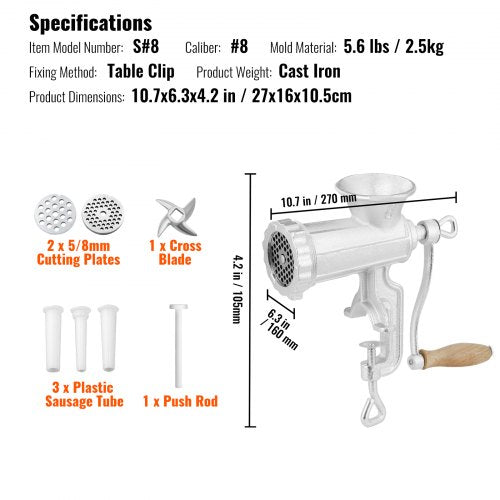 Manual Meat Grinder Heavy Duty Cast Iron Hand Meat Grinder with Steel Table