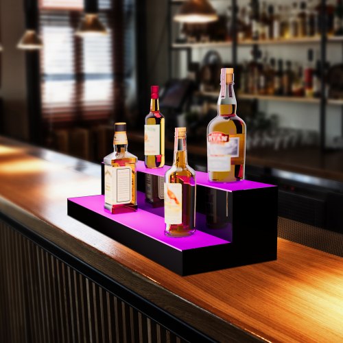 LED Lighted Liquor Bottle Display 2 Tiers 30 Inches Illuminated Home Bar