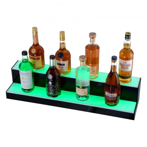 LED Lighted Liquor Bottle Display 2 Tiers 30 Inches Illuminated Home Bar