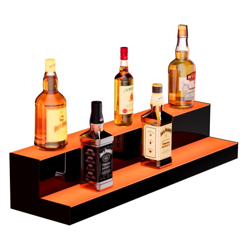 LED Lighted Liquor Bottle Display 2 Tiers 30 Inches Illuminated Home Bar