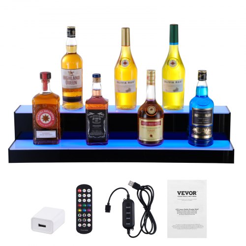 LED Lighted Liquor Bottle Display 2 Tiers 30 Inches Illuminated Home Bar