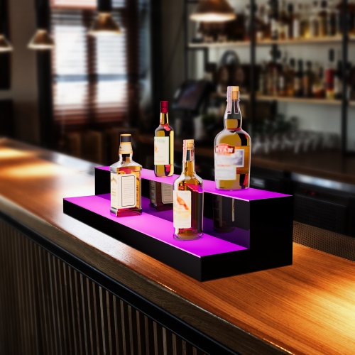 LED Lighted Liquor Bottle Display 2 Tiers 40 Inch Commercial Illuminated