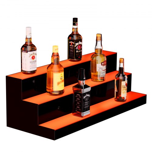 LED Lighted Liquor Bottle Display 3 Tiers 30 Inch Commercial Illuminated