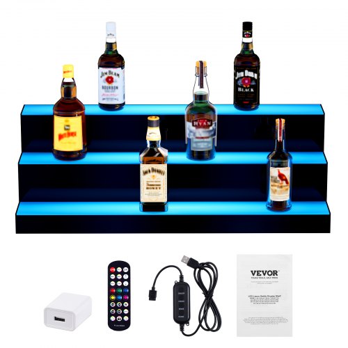 LED Lighted Liquor Bottle Display 3 Tiers 30 Inch Commercial Illuminated