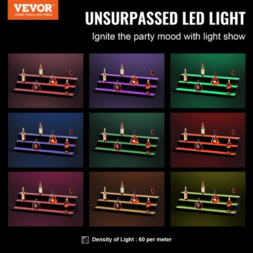 LED Lighted Liquor Bottle Display 3 Tiers 40 Inches Illuminated Home Bar