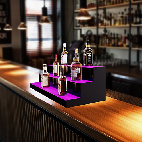 LED Lighted Liquor Bottle Display 3 Tiers 40 Inches Illuminated Home Bar
