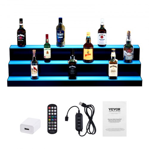 LED Lighted Liquor Bottle Display 3 Tiers 40 Inches Illuminated Home Bar