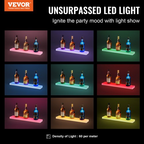 LED Lighted Liquor Bottle Display 1 Tier 24 Inch Wall Mounted Whiskey Rack