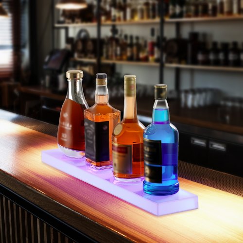LED Lighted Liquor Bottle Display 1 Tier 24 Inch Wall Mounted Whiskey Rack