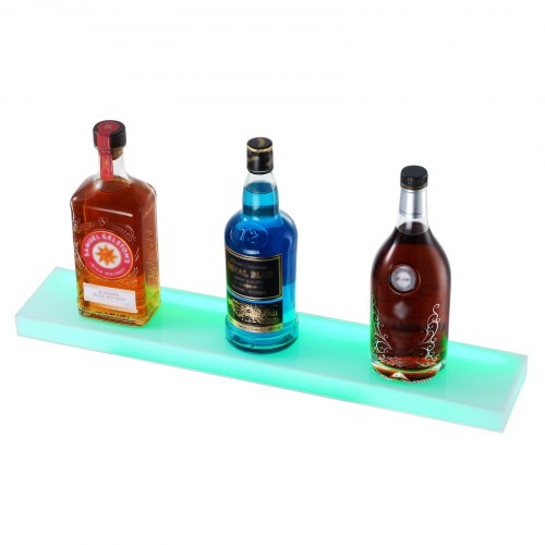 LED Lighted Liquor Bottle Display 1 Tier 24 Inch Wall Mounted Whiskey Rack