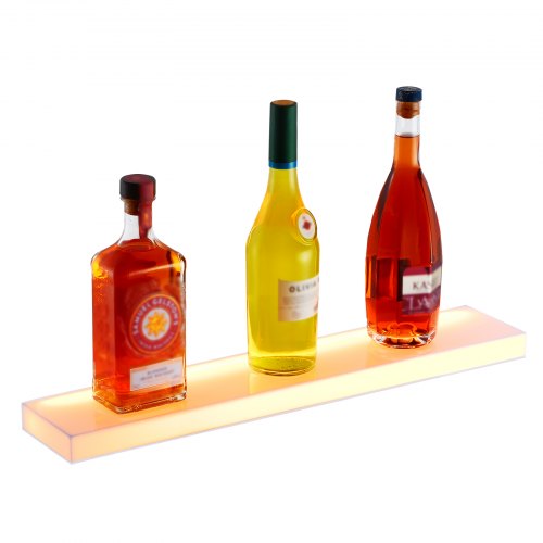 LED Lighted Liquor Bottle Display 1 Tier 24 Inch Wall Mounted Whiskey Rack