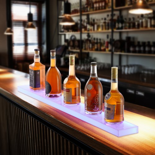 LED Lighted Liquor Bottle Display 1 Tier 40 Inch Wall Mounted Whiskey Rack