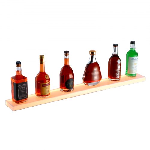 LED Lighted Liquor Bottle Display 1 Tier 40 Inch Wall Mounted Whiskey Rack