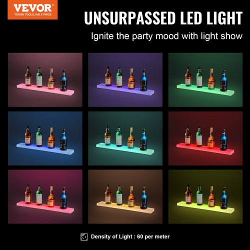 LED Lighted Liquor Bottle Display 1 Tier 30 Inch Wall Mounted Whiskey Rack