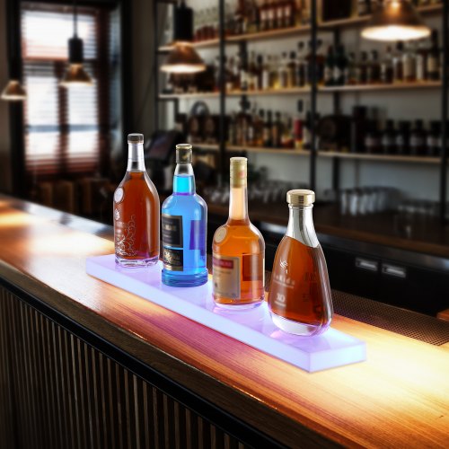 LED Lighted Liquor Bottle Display 1 Tier 30 Inch Wall Mounted Whiskey Rack