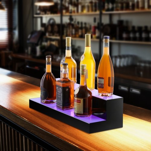 LED Lighted Liquor Bottle Display 2 Tiers 24 Inch Commercial Illuminated