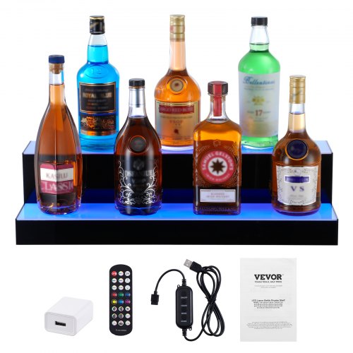 LED Lighted Liquor Bottle Display 2 Tiers 24 Inch Commercial Illuminated