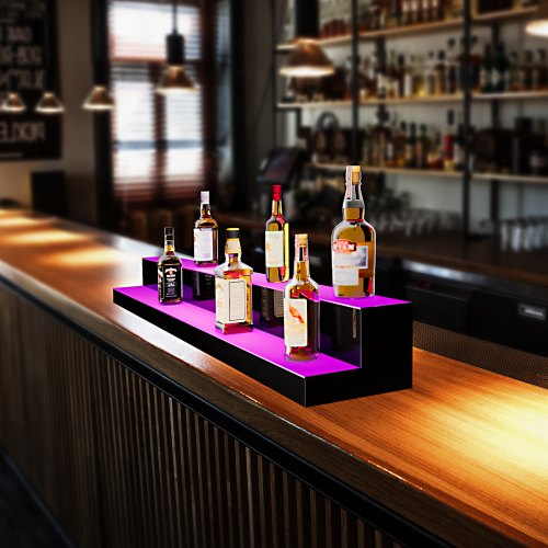 LED Lighted Liquor Bottle Display 2 Tiers 60 Inch Commercial Illuminated