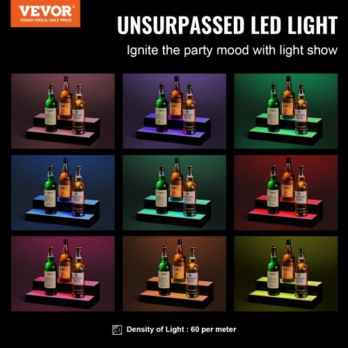 LED Lighted Liquor Bottle Display 2 Tiers 16 Inch Commercial Illuminated