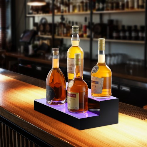 LED Lighted Liquor Bottle Display 2 Tiers 16 Inch Commercial Illuminated