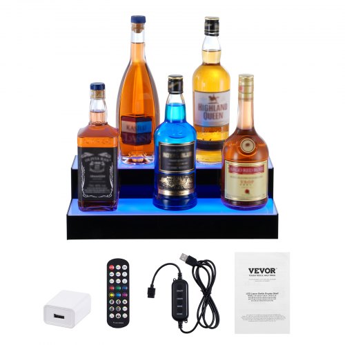 LED Lighted Liquor Bottle Display 2 Tiers 16 Inch Commercial Illuminated