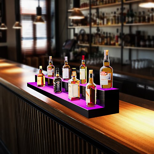 LED Lighted Liquor Bottle Display 2 Tiers 72 Inch Commercial Illuminated