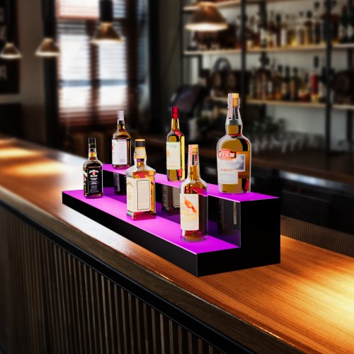 LED Lighted Liquor Bottle Display 2 Tiers 48 Inch Commercial Illuminated