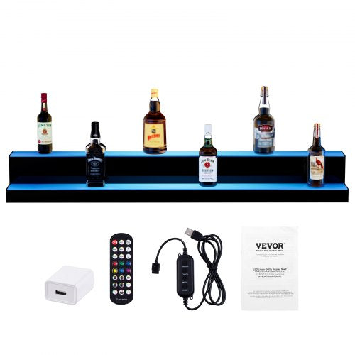 LED Lighted Liquor Bottle Display 2 Tiers 48 Inch Commercial Illuminated