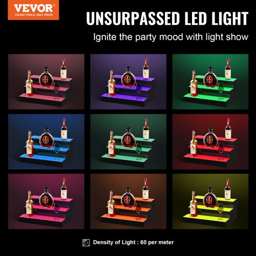 LED Lighted Liquor Bottle Display 3 Tiers 16 Inch Commercial Illuminated