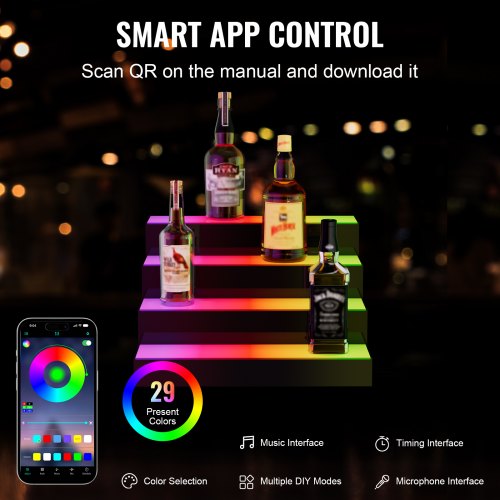 LED Lighted Liquor Bottle Display 3 Tiers 16 Inch Commercial Illuminated