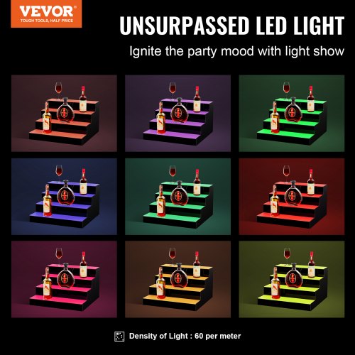 LED Lighted Liquor Bottle Display 4 Tiers 16 Inch Commercial Illuminated