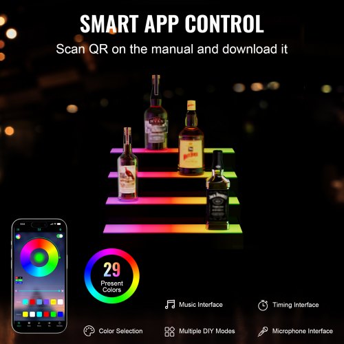 LED Lighted Liquor Bottle Display 4 Tiers 16 Inch Commercial Illuminated