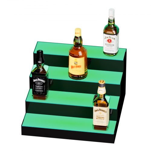 LED Lighted Liquor Bottle Display 4 Tiers 16 Inch Commercial Illuminated