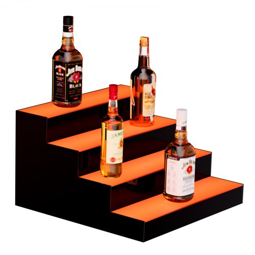 LED Lighted Liquor Bottle Display 4 Tiers 16 Inch Commercial Illuminated