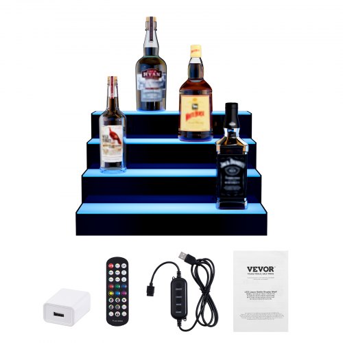 LED Lighted Liquor Bottle Display 4 Tiers 16 Inch Commercial Illuminated