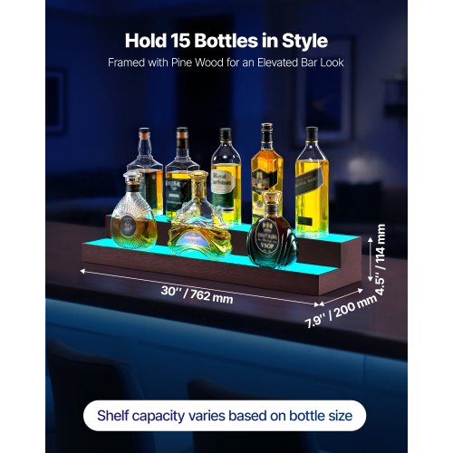 LED Lighted Liquor Bottle Display 2Tier 30Inch Whiskey Rack Support USB