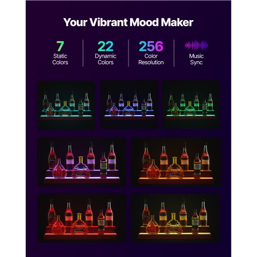 LED Lighted Liquor Bottle Display 2Tier 30Inch Whiskey Rack Support USB
