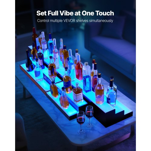 LED Lighted Liquor Bottle Display 2Tier 30Inch Whiskey Rack Support USB