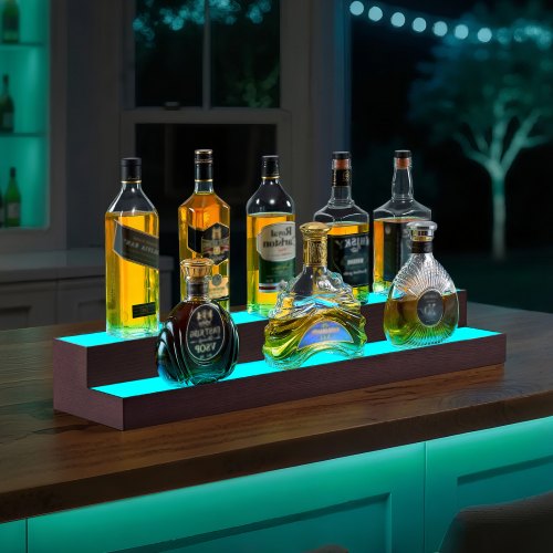 LED Lighted Liquor Bottle Display 2Tier 30Inch Whiskey Rack Support USB