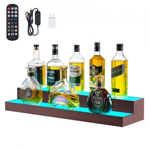 LED Lighted Liquor Bottle Display 2Tier 30Inch Whiskey Rack Support USB