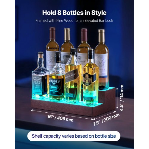 LED Lighted Liquor Bottle Display 2Tier 16 Inch Whiskey Rack Supports