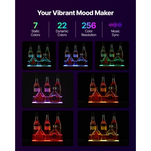 LED Lighted Liquor Bottle Display 2Tier 16 Inch Whiskey Rack Supports