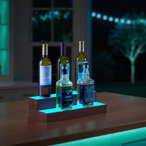 LED Lighted Liquor Bottle Display 2Tier 16 Inch Whiskey Rack Supports