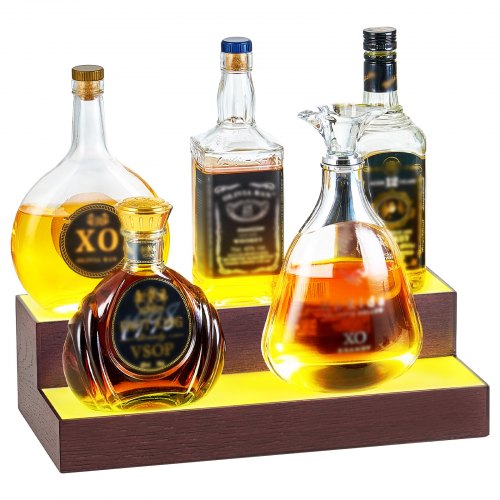 LED Lighted Liquor Bottle Display 2Tier 16 Inch Whiskey Rack Supports