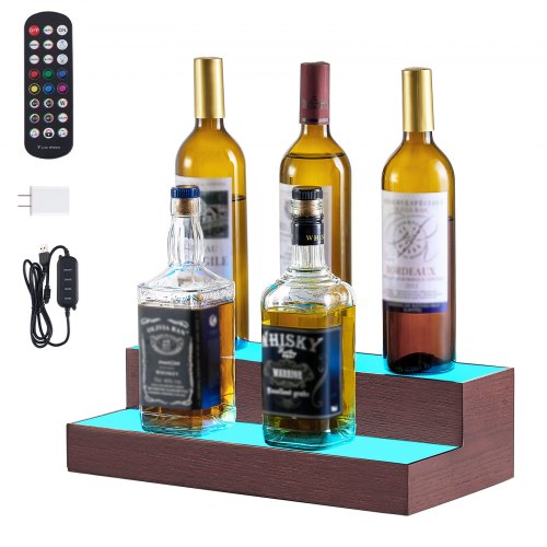 LED Lighted Liquor Bottle Display 2Tier 16 Inch Whiskey Rack Supports