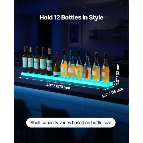 LED Lighted Liquor Bottle Display 1Tier 48 Inches Whiskey Rack Supports