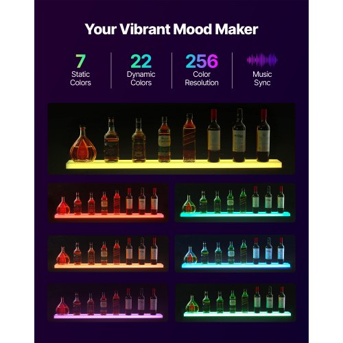 LED Lighted Liquor Bottle Display 1Tier 48 Inches Whiskey Rack Supports