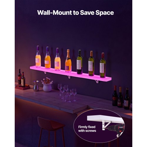 LED Lighted Liquor Bottle Display 1Tier 48 Inches Whiskey Rack Supports