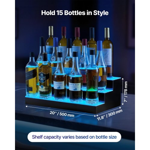 LED Lighted Liquor Bottle Display 3 Tiers 20 Inches Whiskey Rack Supports