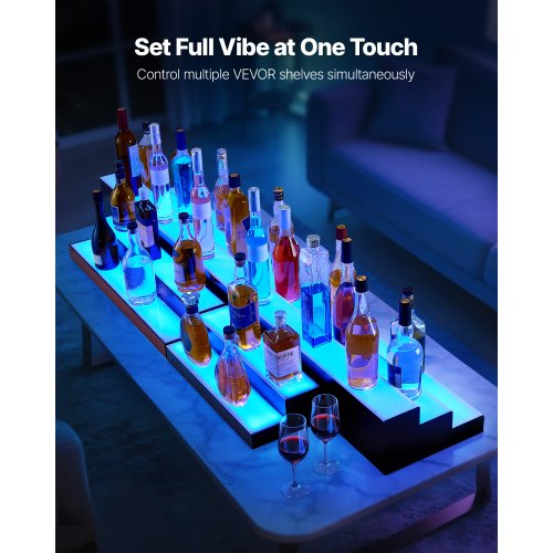 LED Lighted Liquor Bottle Display 3 Tiers 20 Inches Whiskey Rack Supports